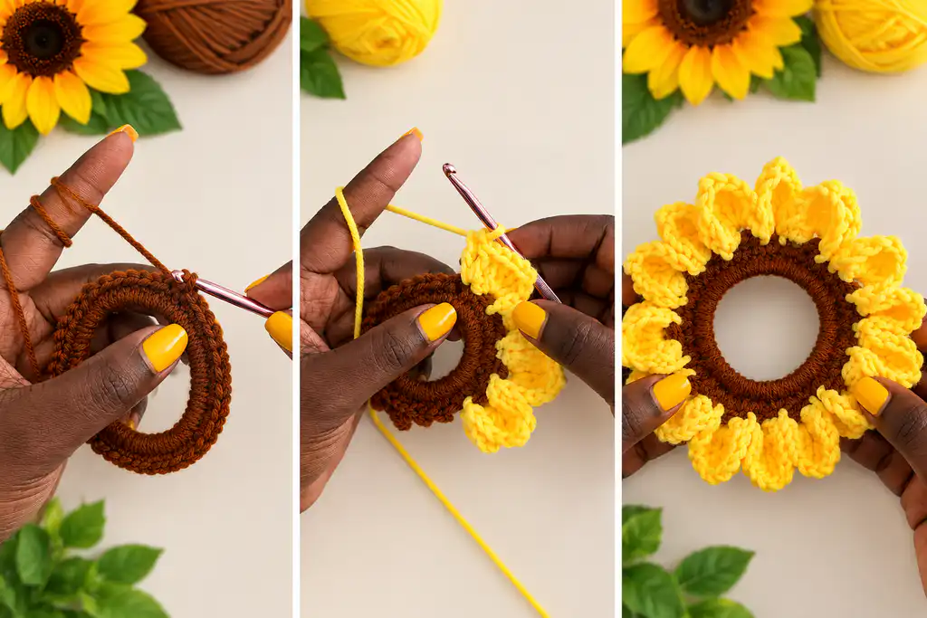 Free Sunflower Scrunchie Crochet Pattern (Easy for Beginners) – Maisie ...